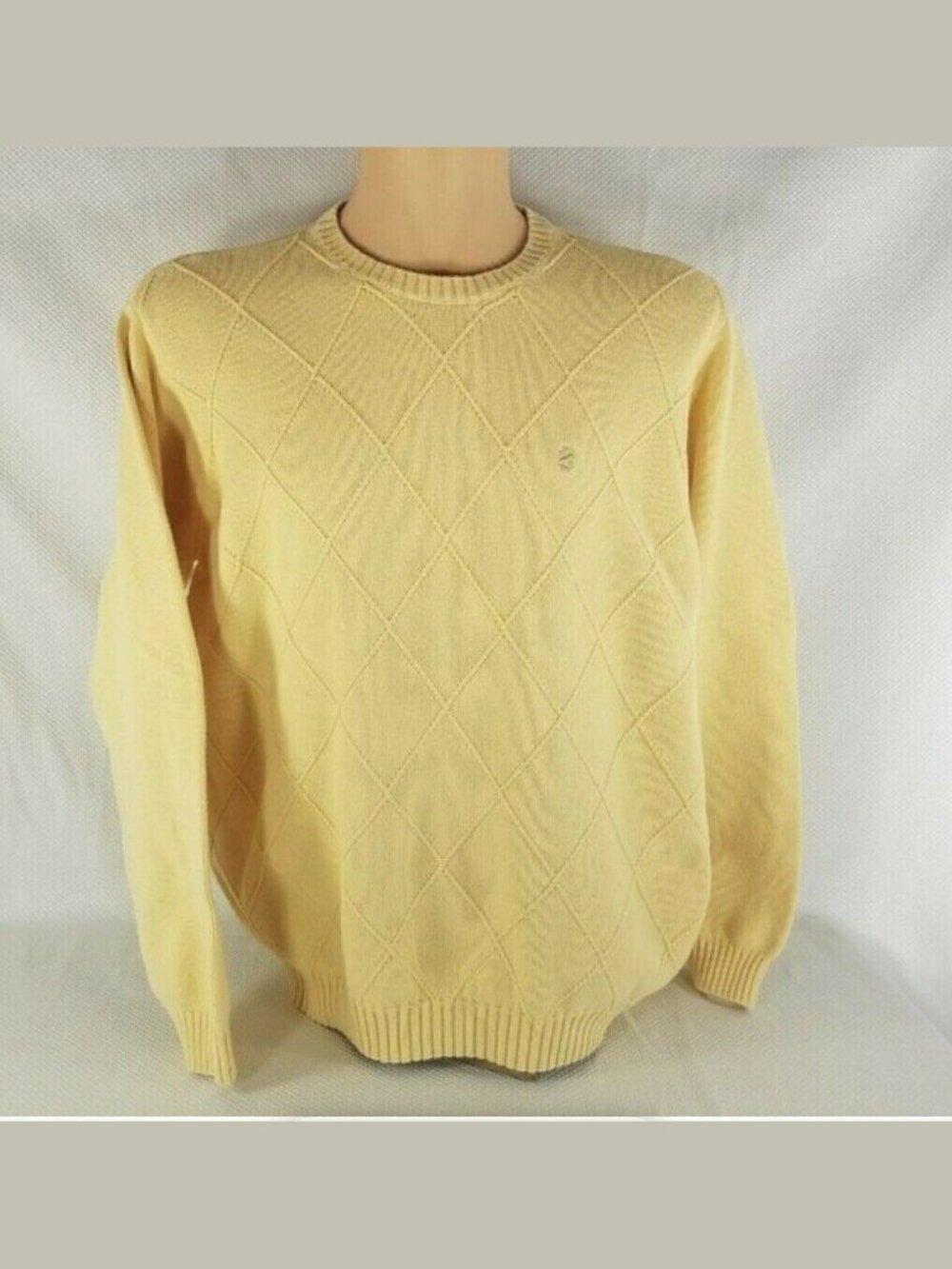 $89 IZOD Crew Neck Soft Yellow Argyle Sweater Pullover Cardigan Golf Fall XL
